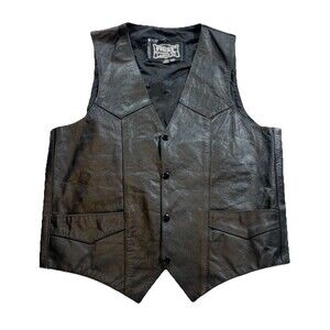 Black Leather Biker Vest Men’s 42 FIRST Genuine Leather